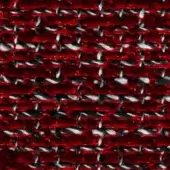 Red tweed fabric texture with horizontal and vertical weave, featuring white and black irregular threads, sample labeled “swan > fabric (g) > g 455”.